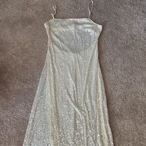 Lost + Wander Strapless Silver Sequin Dress